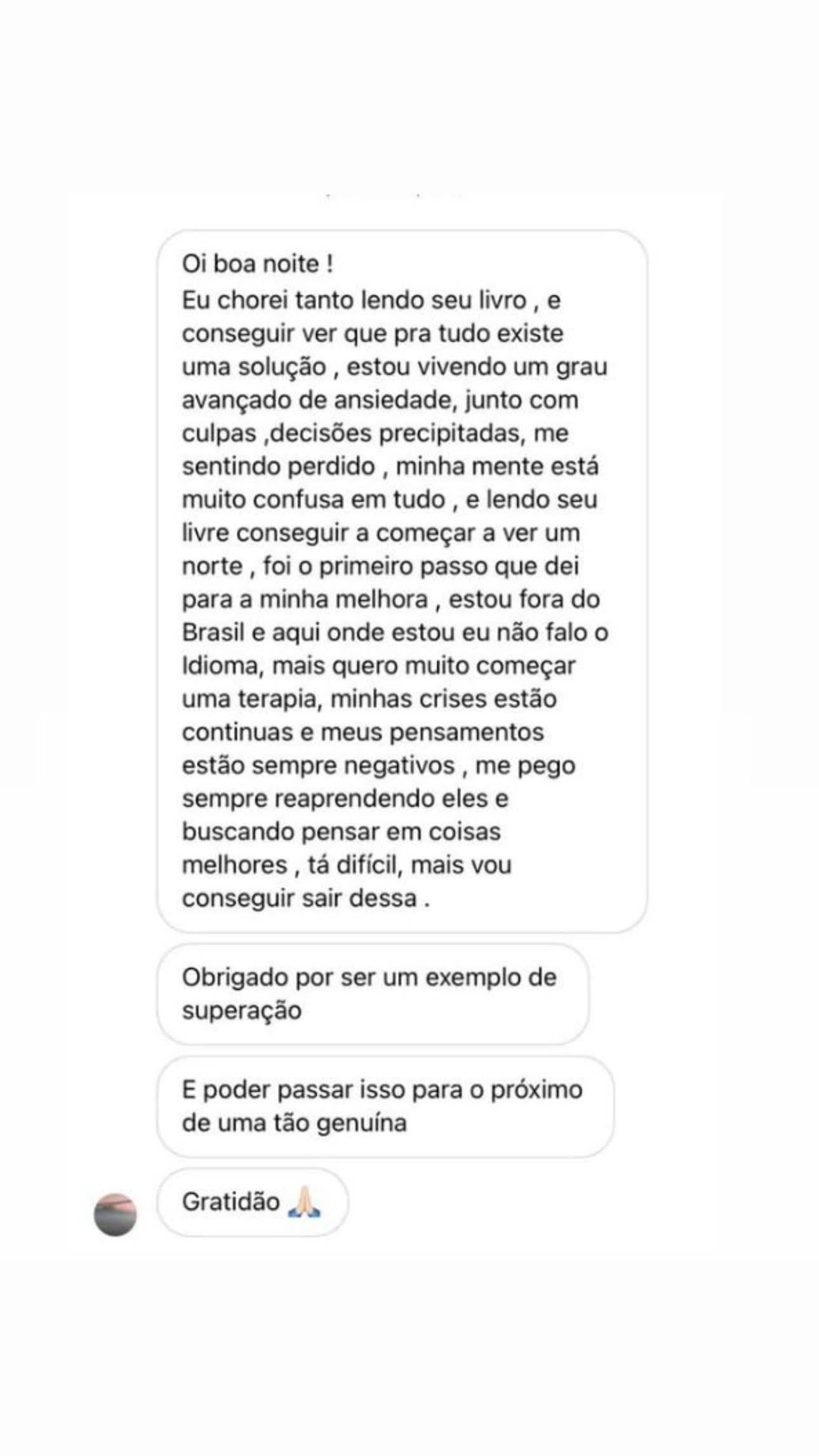 Mensagem de leitora sobre ansiedade
